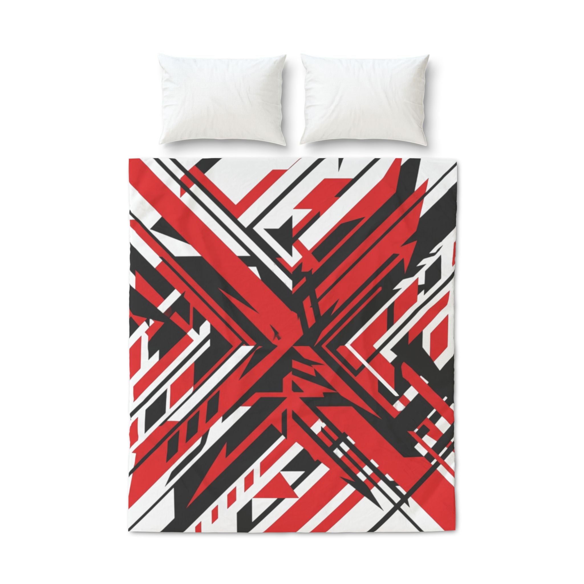 Mr Fook - Geometric Red & Black Quilt Cover Set — 3-Piece Bedding