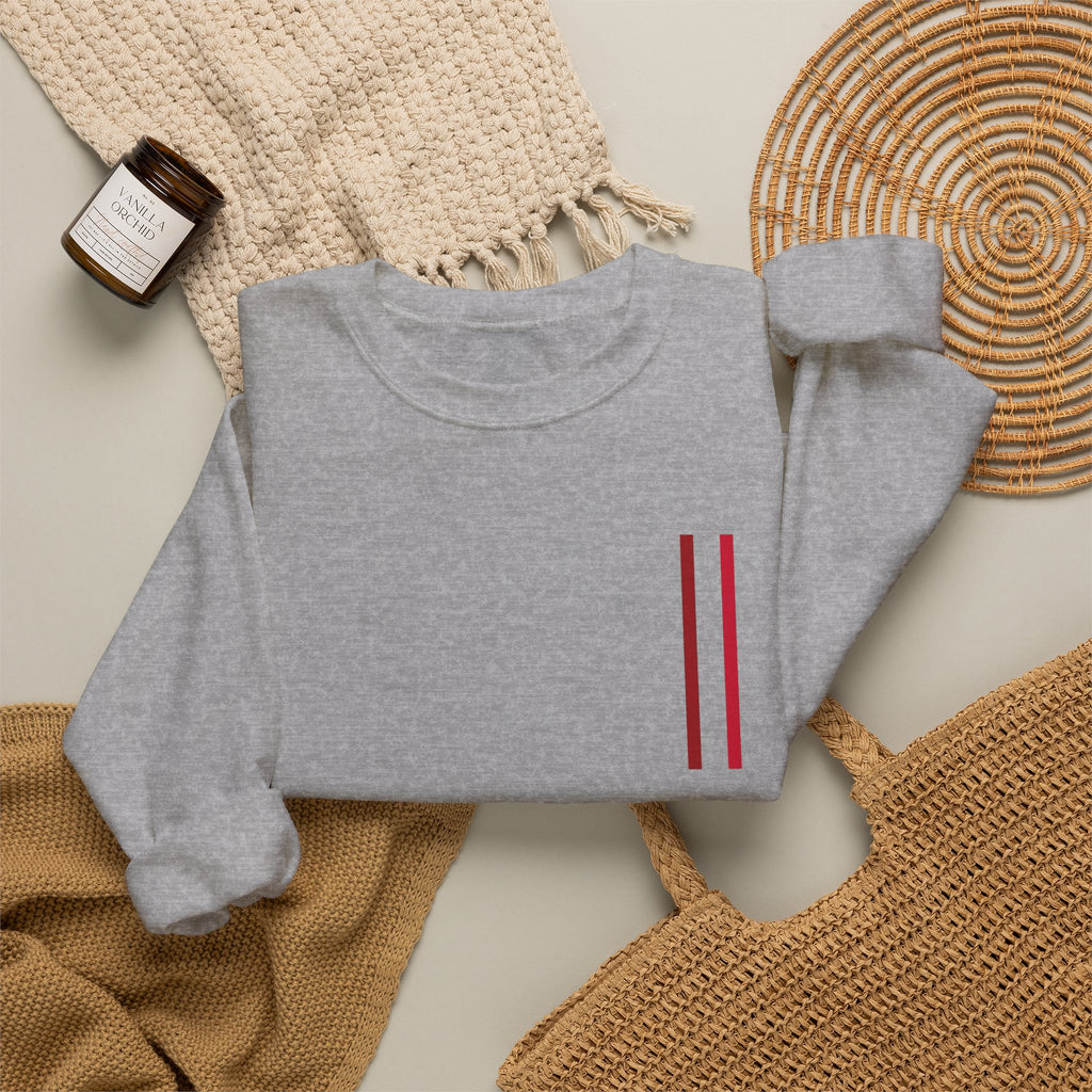 Mr Fook - Minimalist White Sweatshirt with Red Double Stripe Pocket Accent