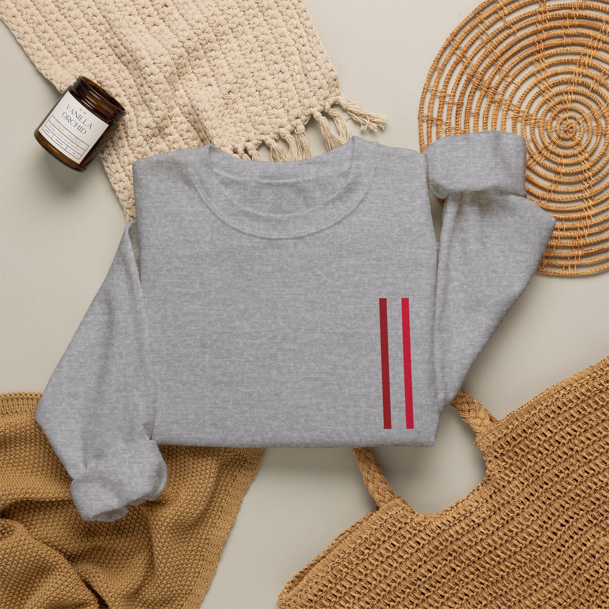 Mr Fook - Minimalist White Sweatshirt with Red Double Stripe Pocket Accent