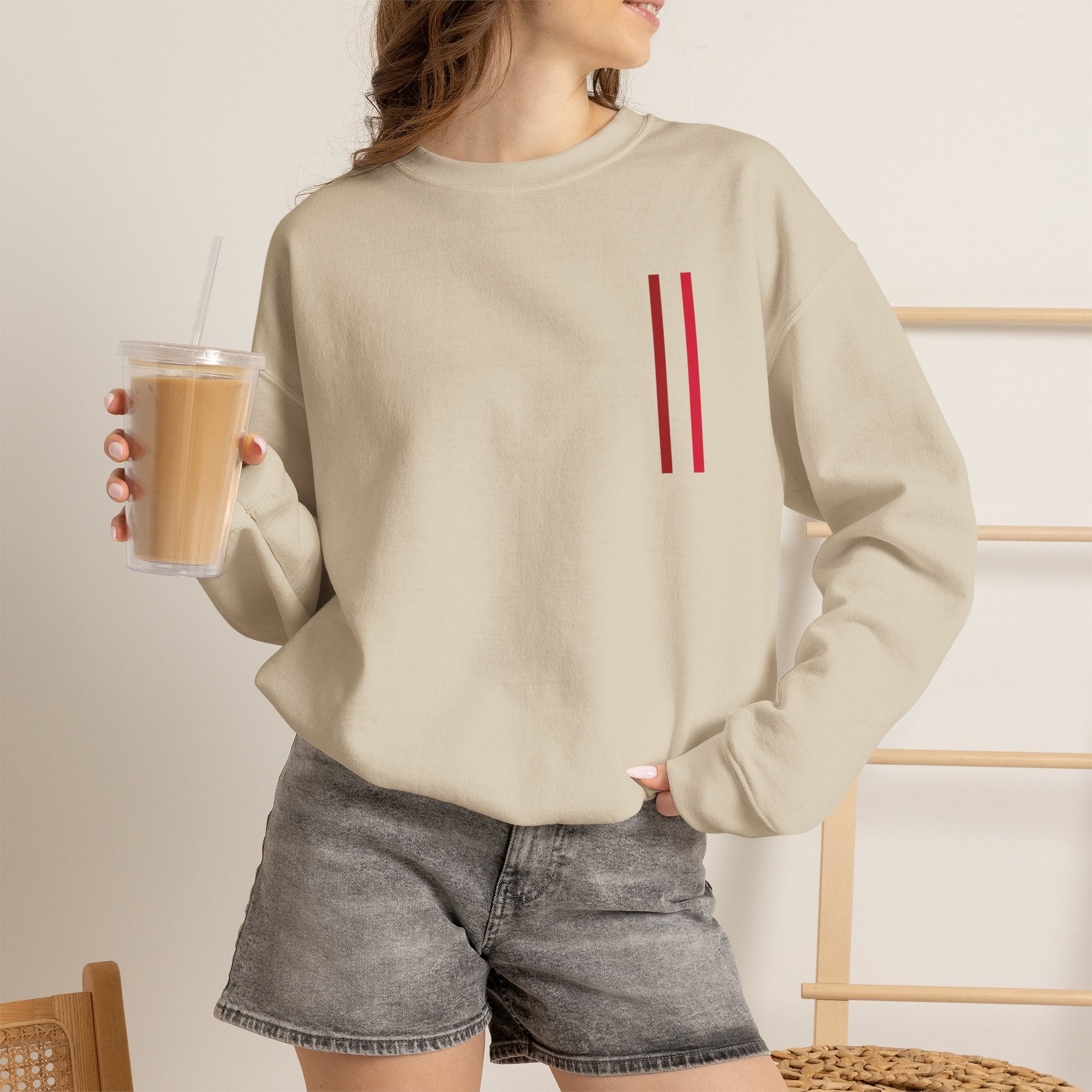 Mr Fook - Minimalist White Sweatshirt with Red Double Stripe Pocket Accent