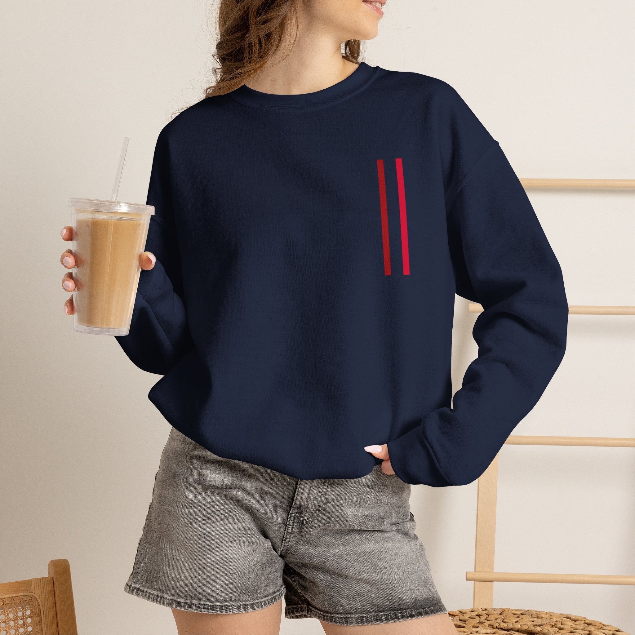 Mr Fook - Minimalist White Sweatshirt with Red Double Stripe Pocket Accent