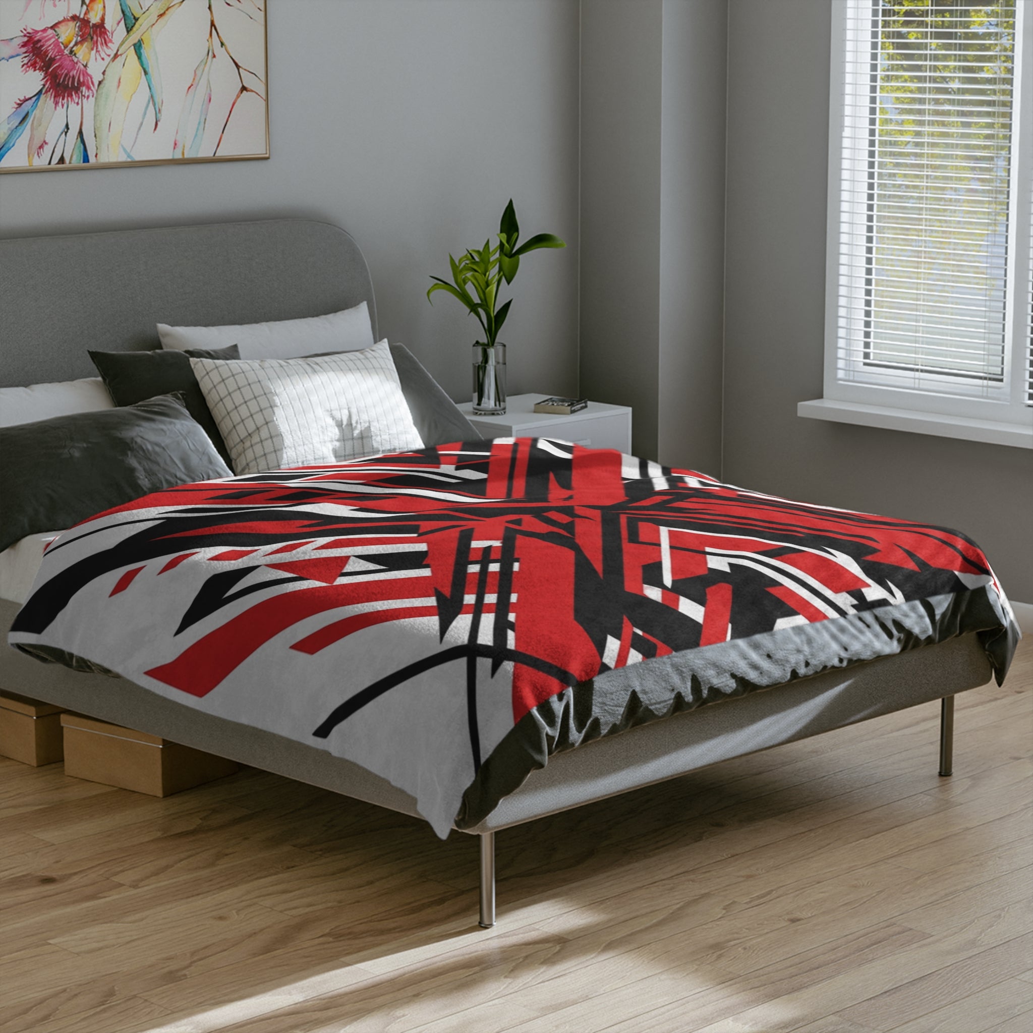 Mr Fook - Abstract Red & Black Geometric Velveteen Blanket