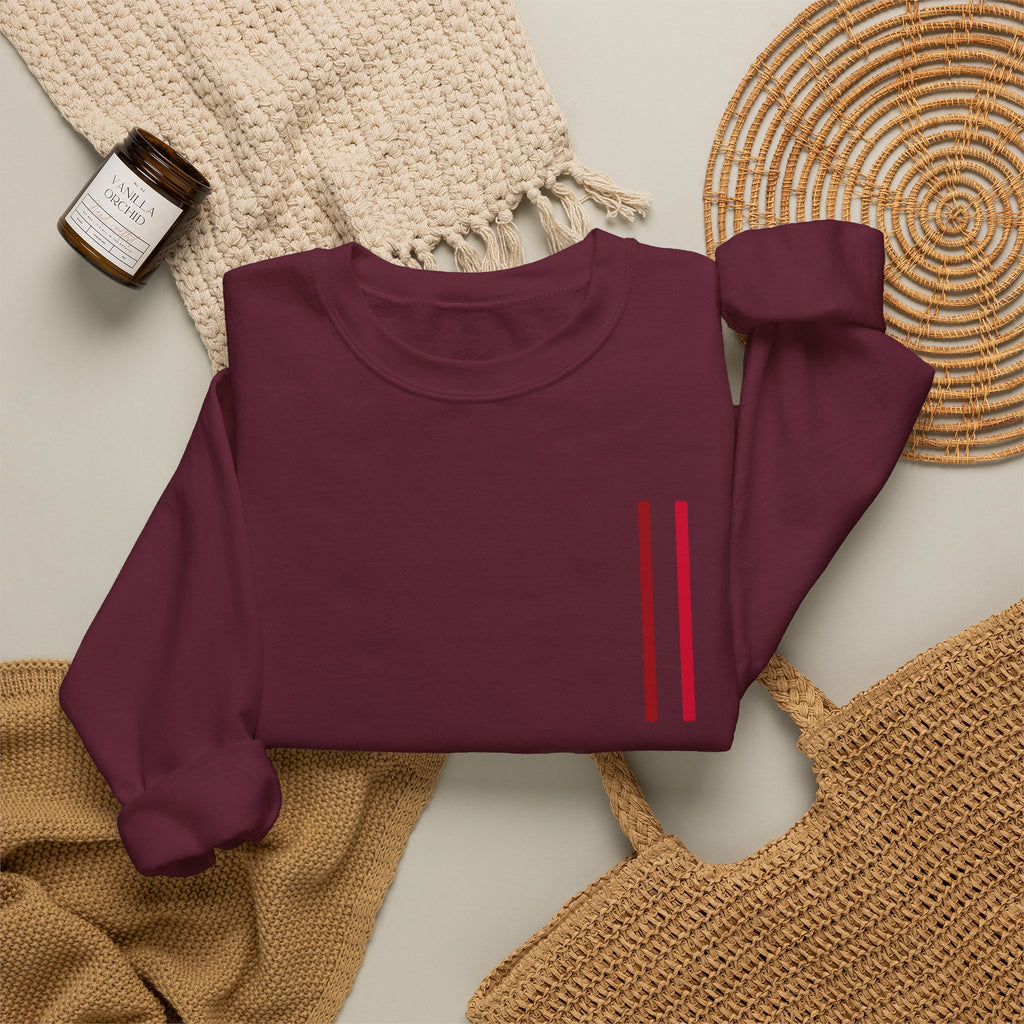 Mr Fook - Minimalist White Sweatshirt with Red Double Stripe Pocket Accent