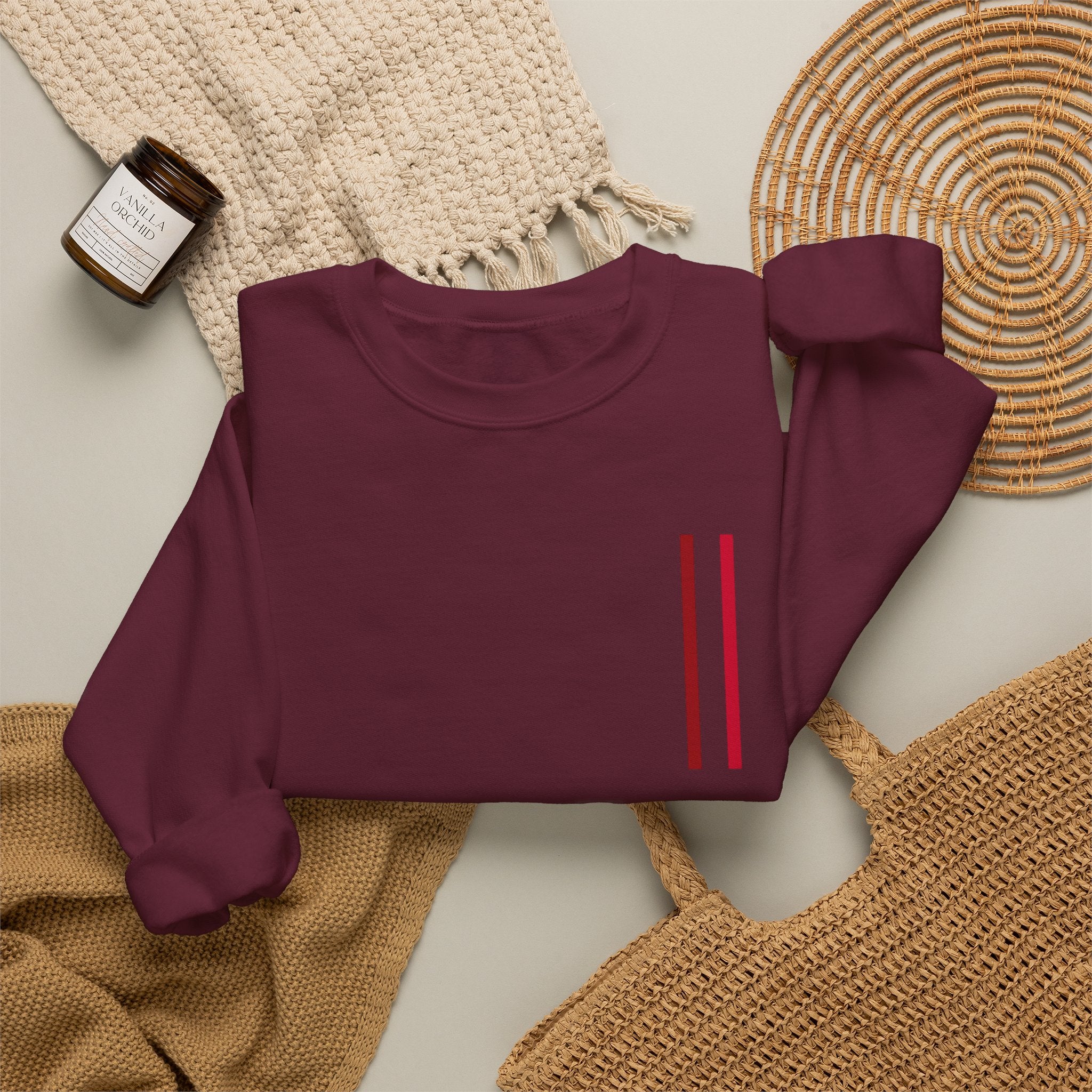 Mr Fook - Minimalist White Sweatshirt with Red Double Stripe Pocket Accent