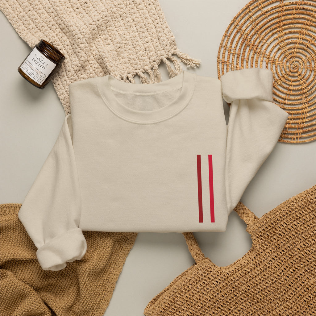 Mr Fook - Minimalist White Sweatshirt with Red Double Stripe Pocket Accent