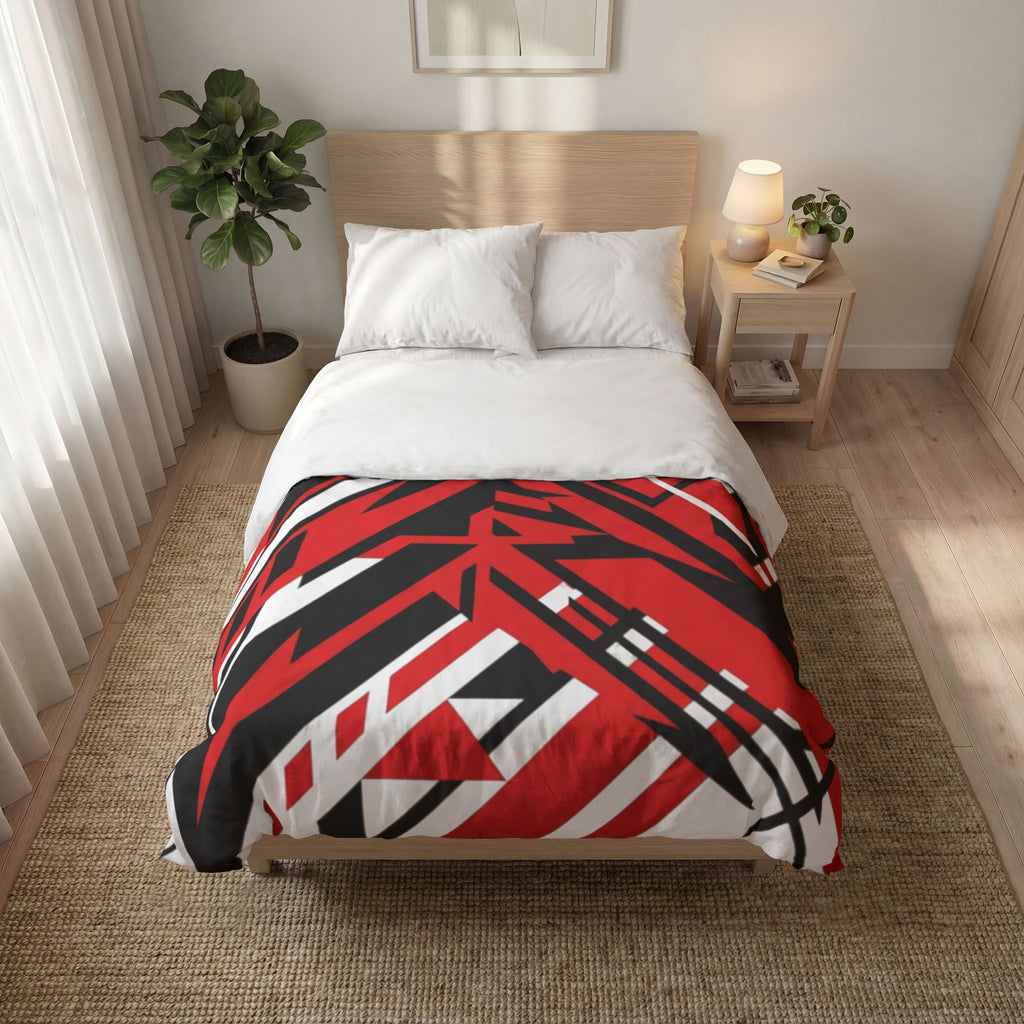 Mr Fook - Geometric Red & Black Quilt Cover Set — 3-Piece Bedding