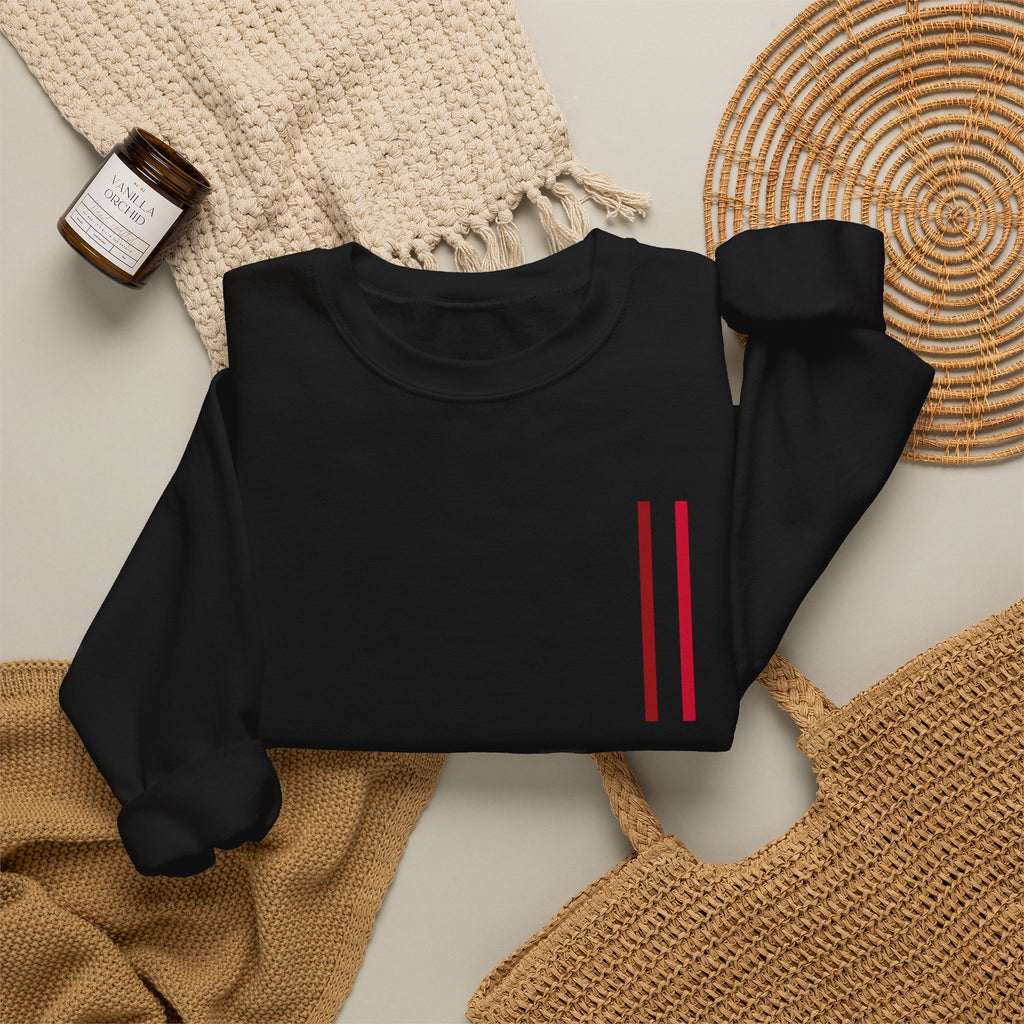 Mr Fook - Minimalist White Sweatshirt with Red Double Stripe Pocket Accent