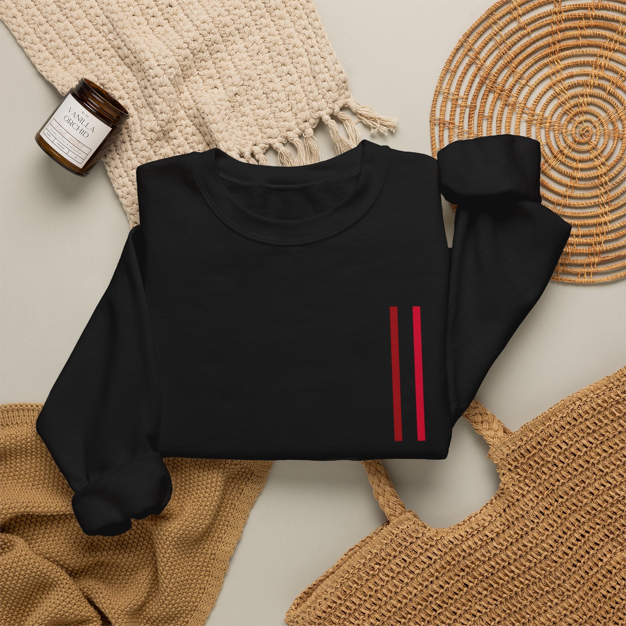 Mr Fook - Minimalist White Sweatshirt with Red Double Stripe Pocket Accent