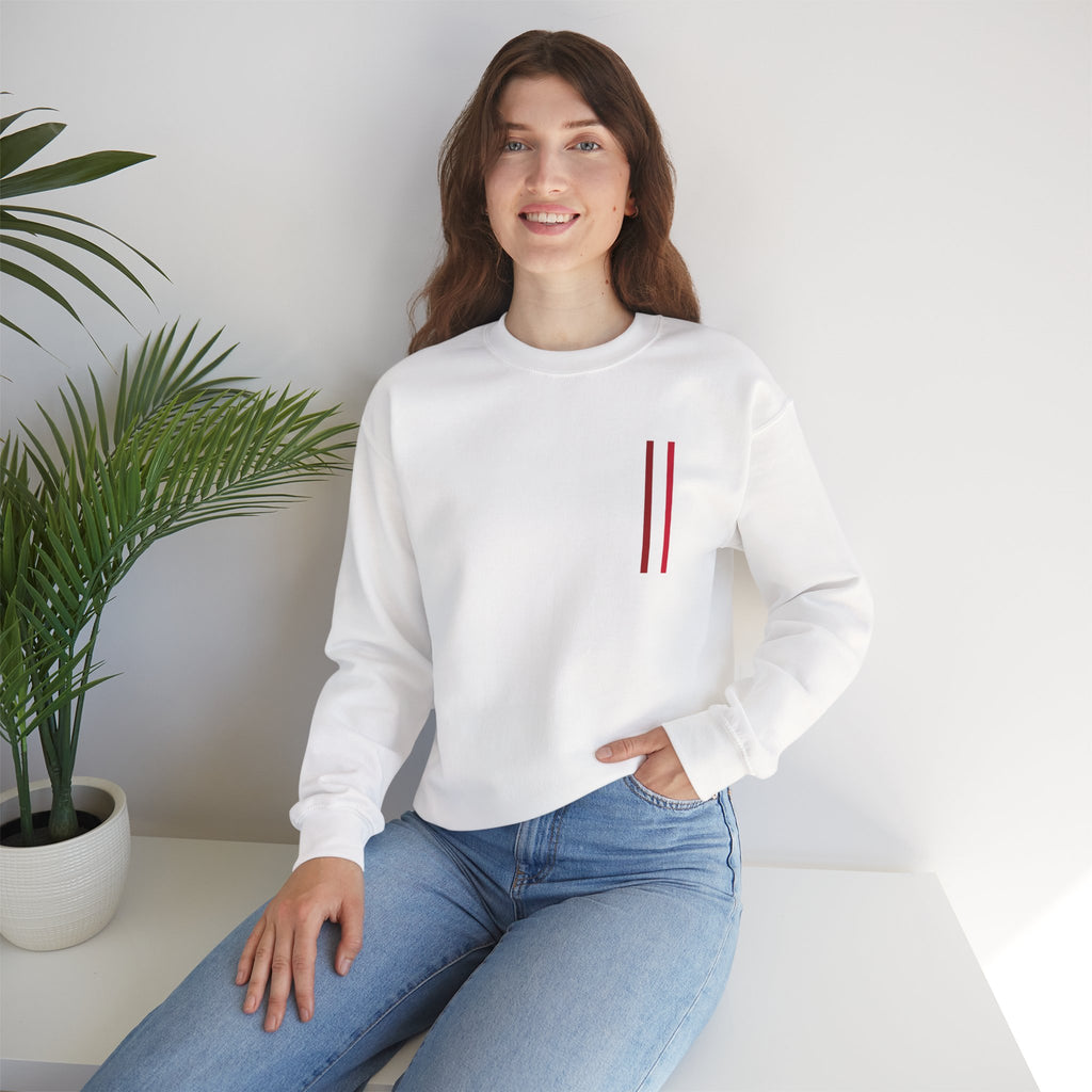 Mr Fook - Minimalist White Sweatshirt with Red Double Stripe Pocket Accent