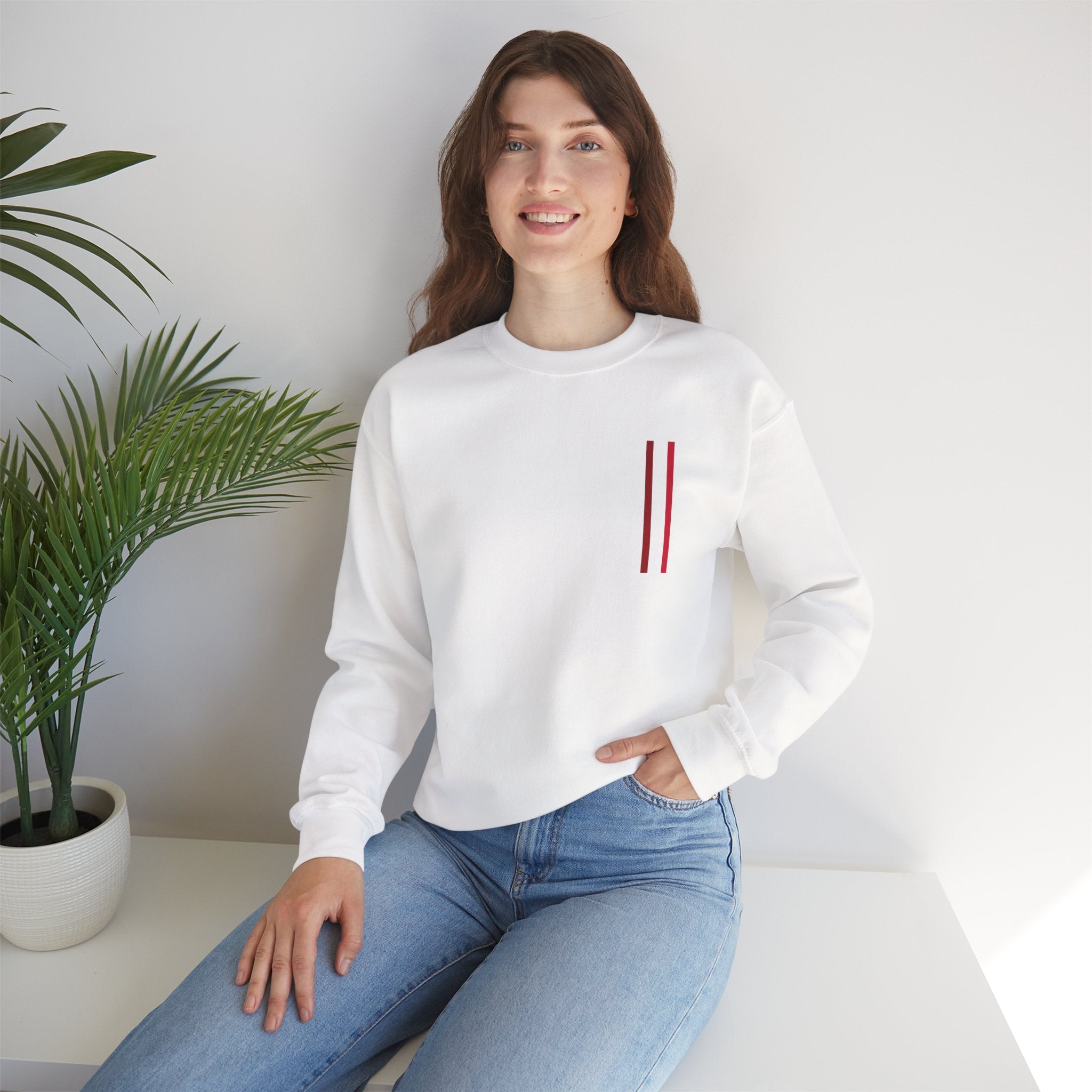 Mr Fook - Minimalist White Sweatshirt with Red Double Stripe Pocket Accent