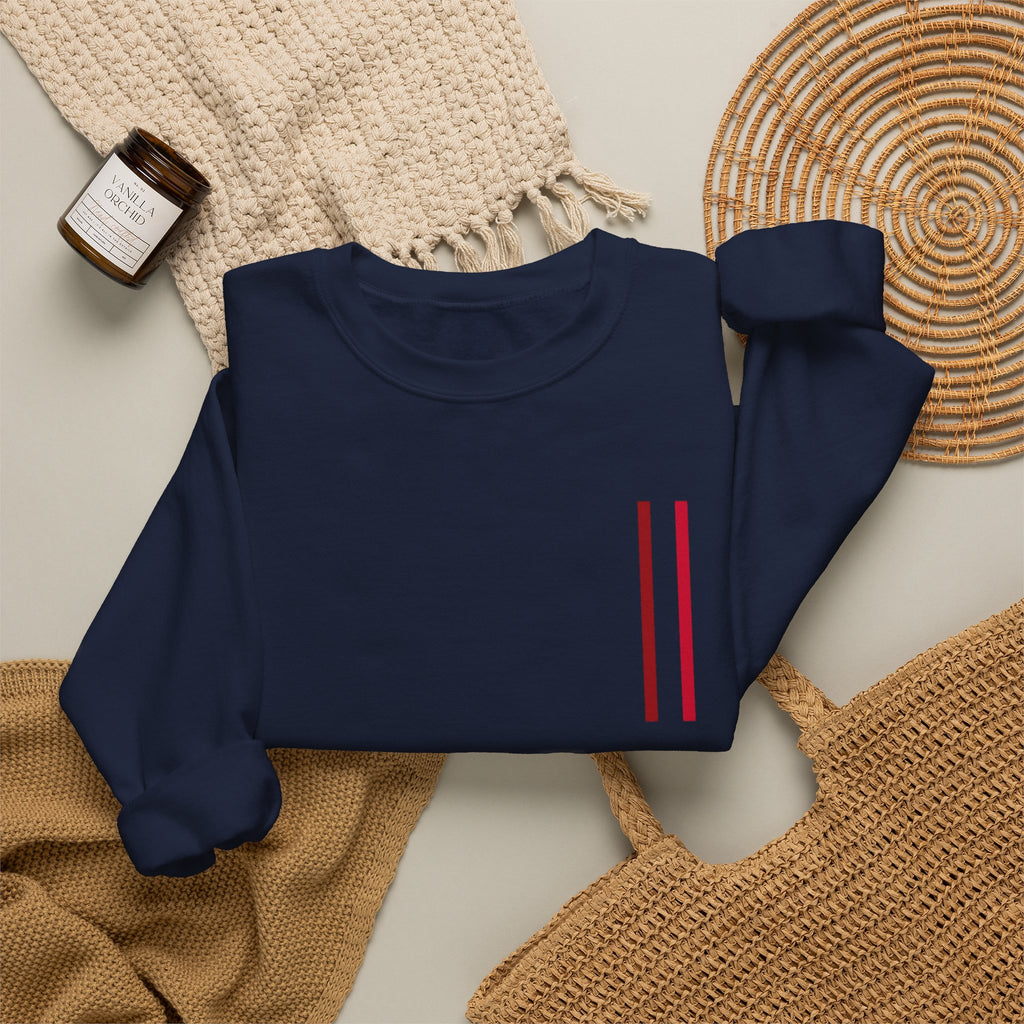 Mr Fook - Minimalist White Sweatshirt with Red Double Stripe Pocket Accent
