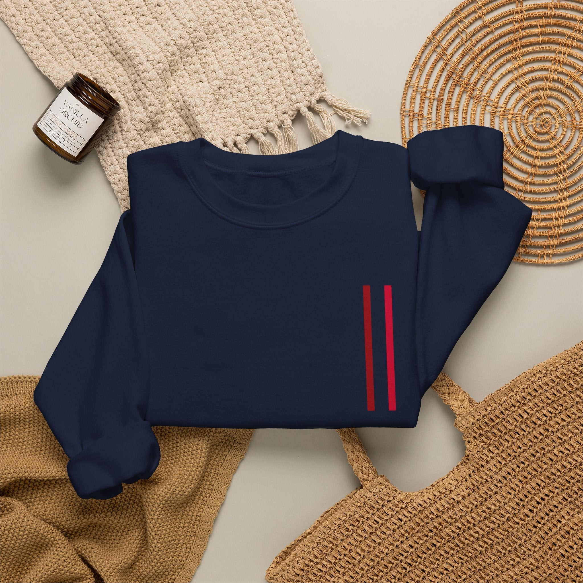 Mr Fook - Minimalist White Sweatshirt with Red Double Stripe Pocket Accent