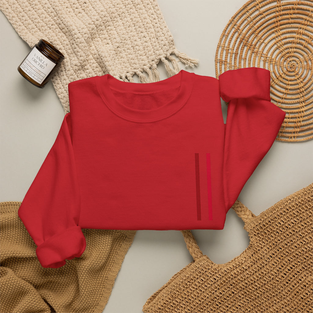 Mr Fook - Minimalist White Sweatshirt with Red Double Stripe Pocket Accent