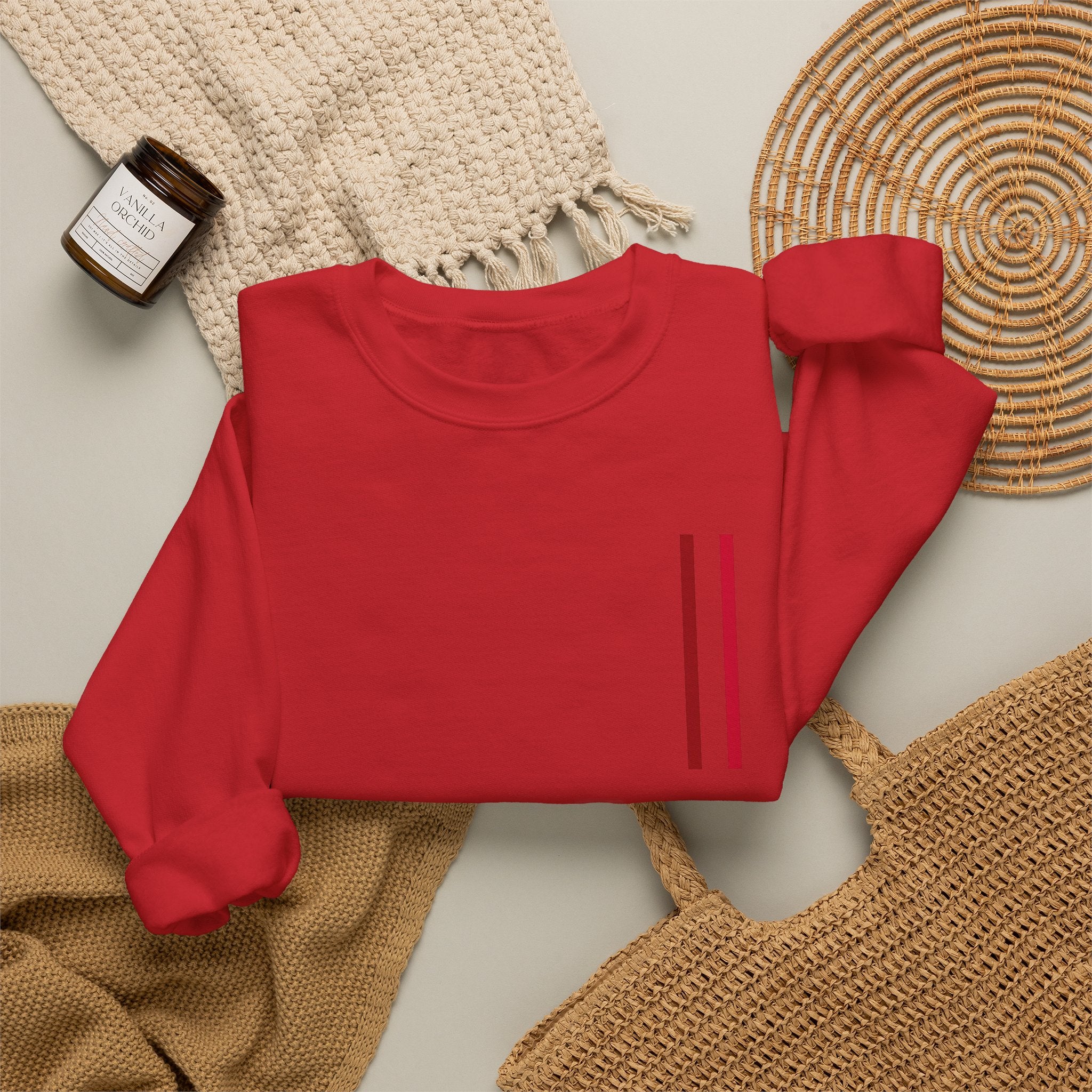 Mr Fook - Minimalist White Sweatshirt with Red Double Stripe Pocket Accent