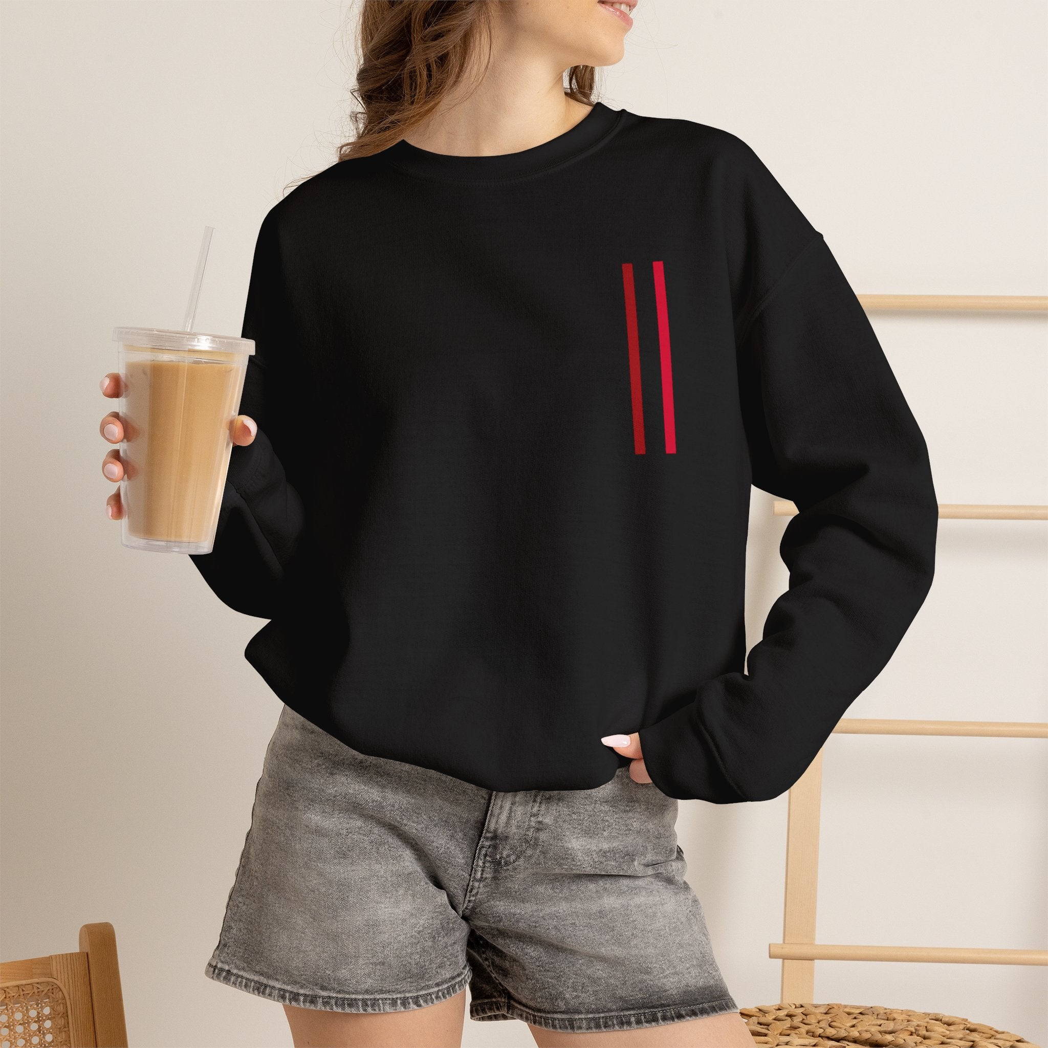 Mr Fook - Minimalist White Sweatshirt with Red Double Stripe Pocket Accent