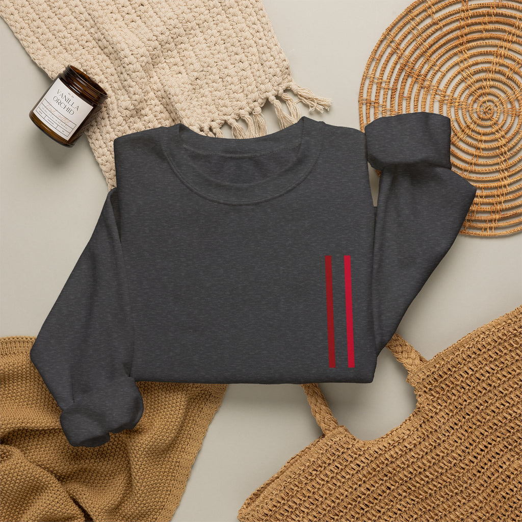 Mr Fook - Minimalist White Sweatshirt with Red Double Stripe Pocket Accent
