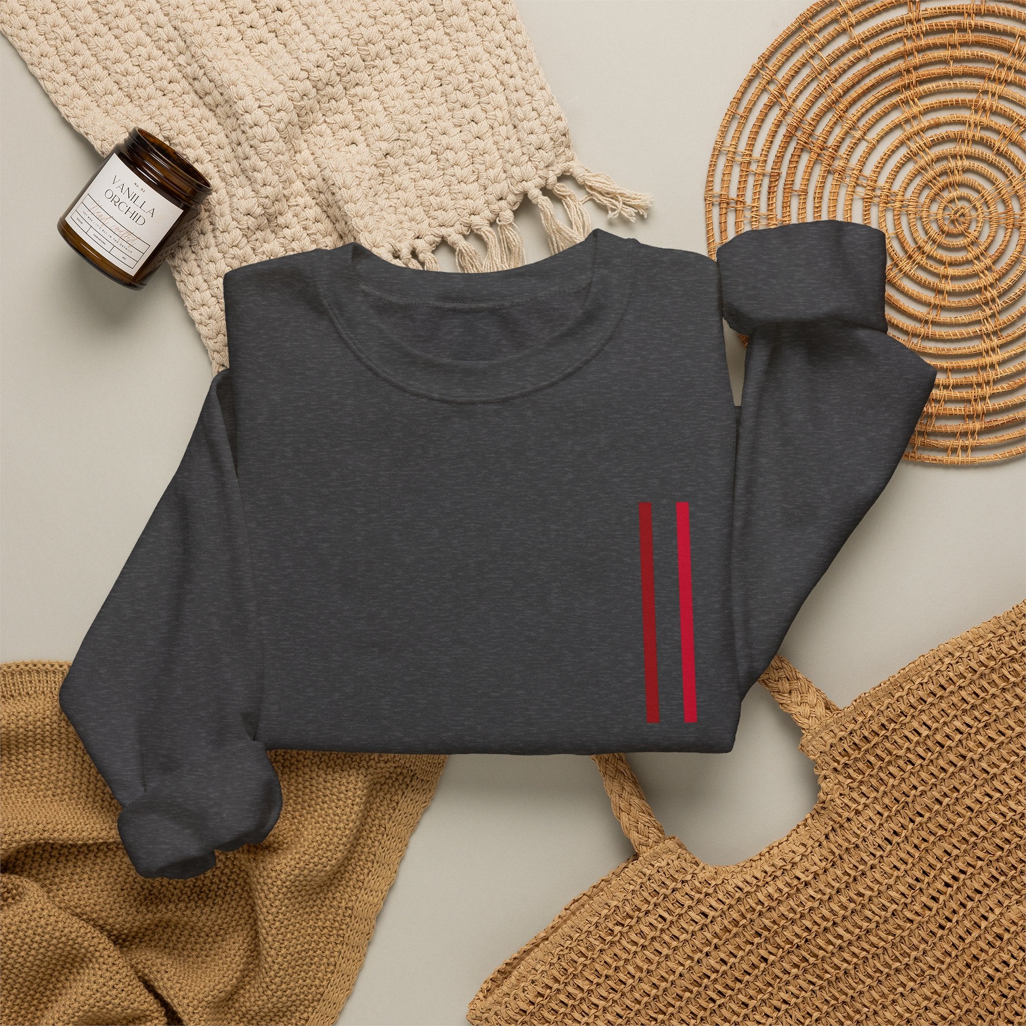 Mr Fook - Minimalist White Sweatshirt with Red Double Stripe Pocket Accent