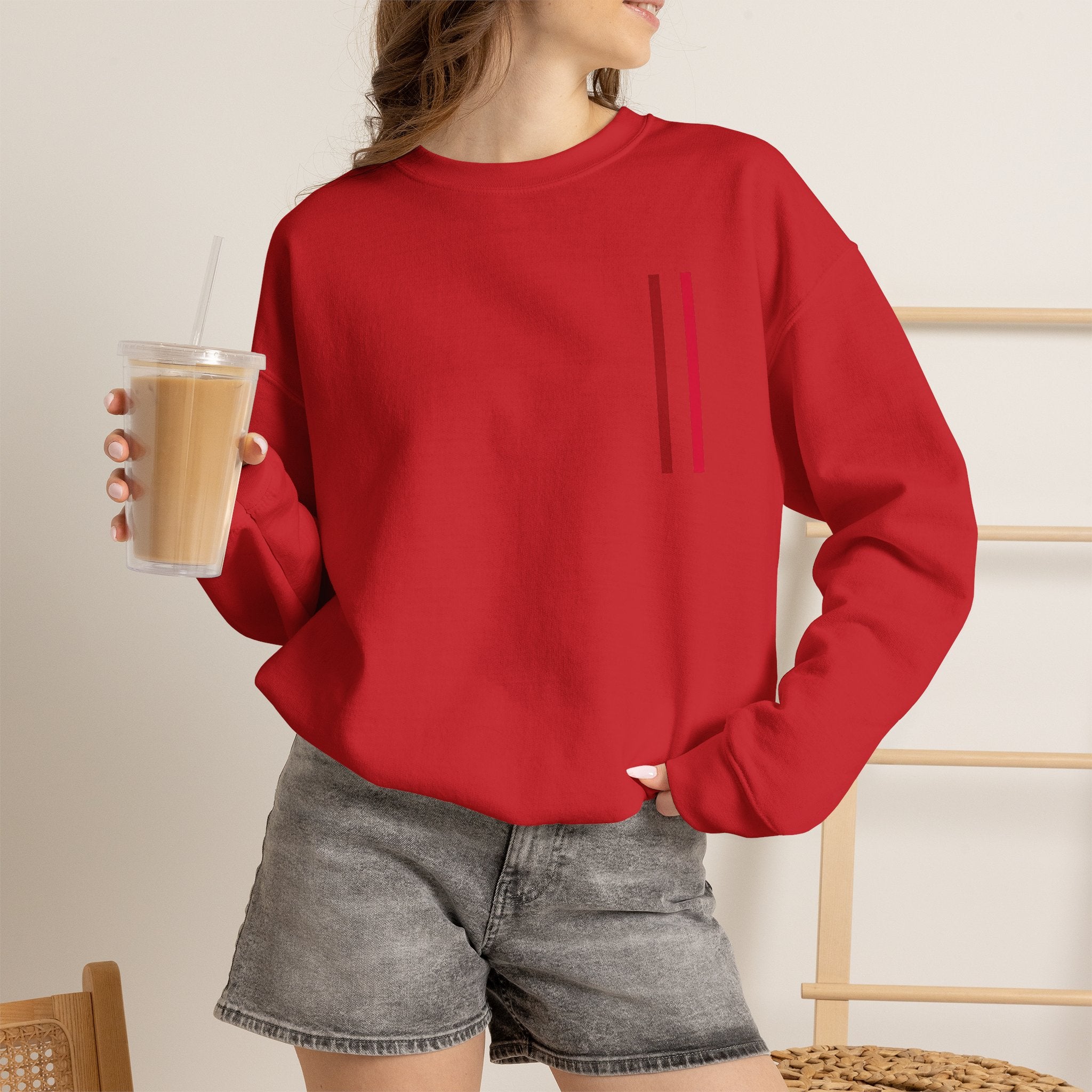 Mr Fook - Minimalist White Sweatshirt with Red Double Stripe Pocket Accent