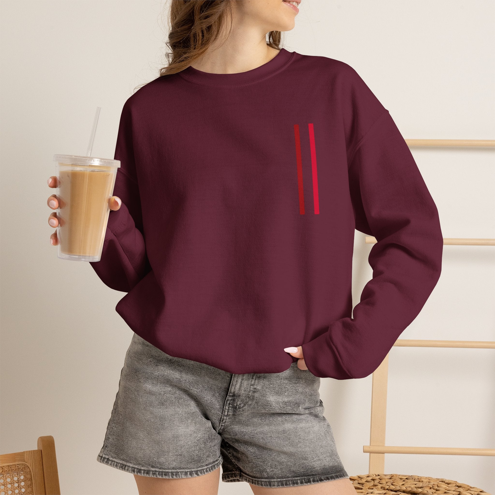 Mr Fook - Minimalist White Sweatshirt with Red Double Stripe Pocket Accent