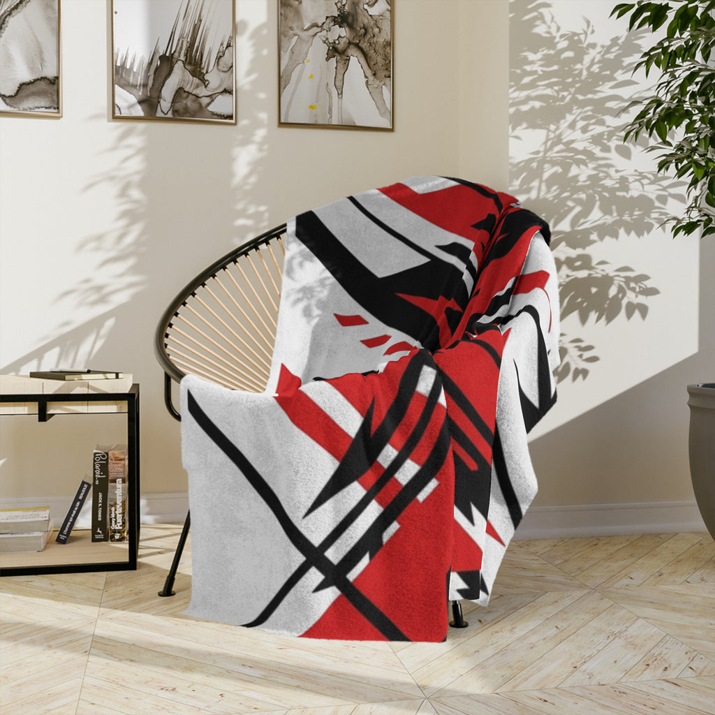 Mr Fook - Abstract Red & Black Geometric Velveteen Blanket