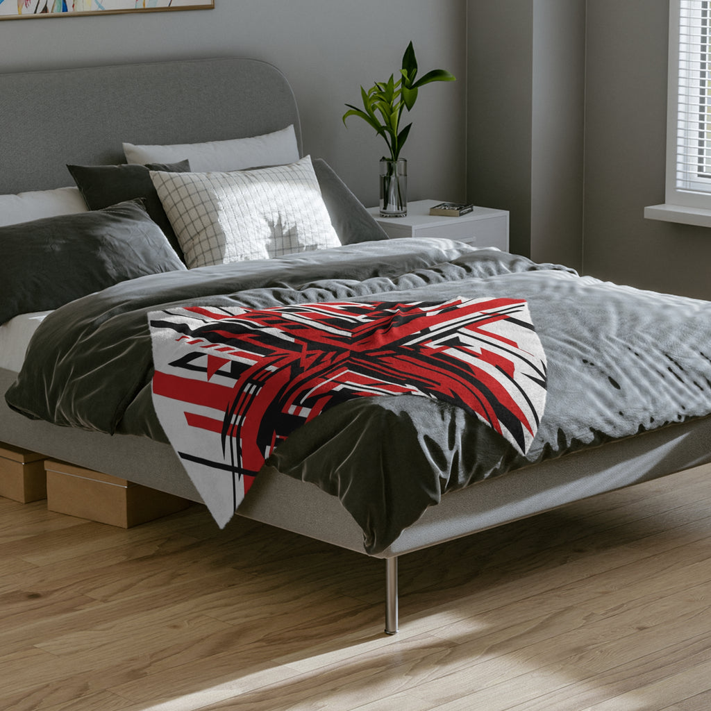 Mr Fook - Abstract Red & Black Geometric Velveteen Blanket