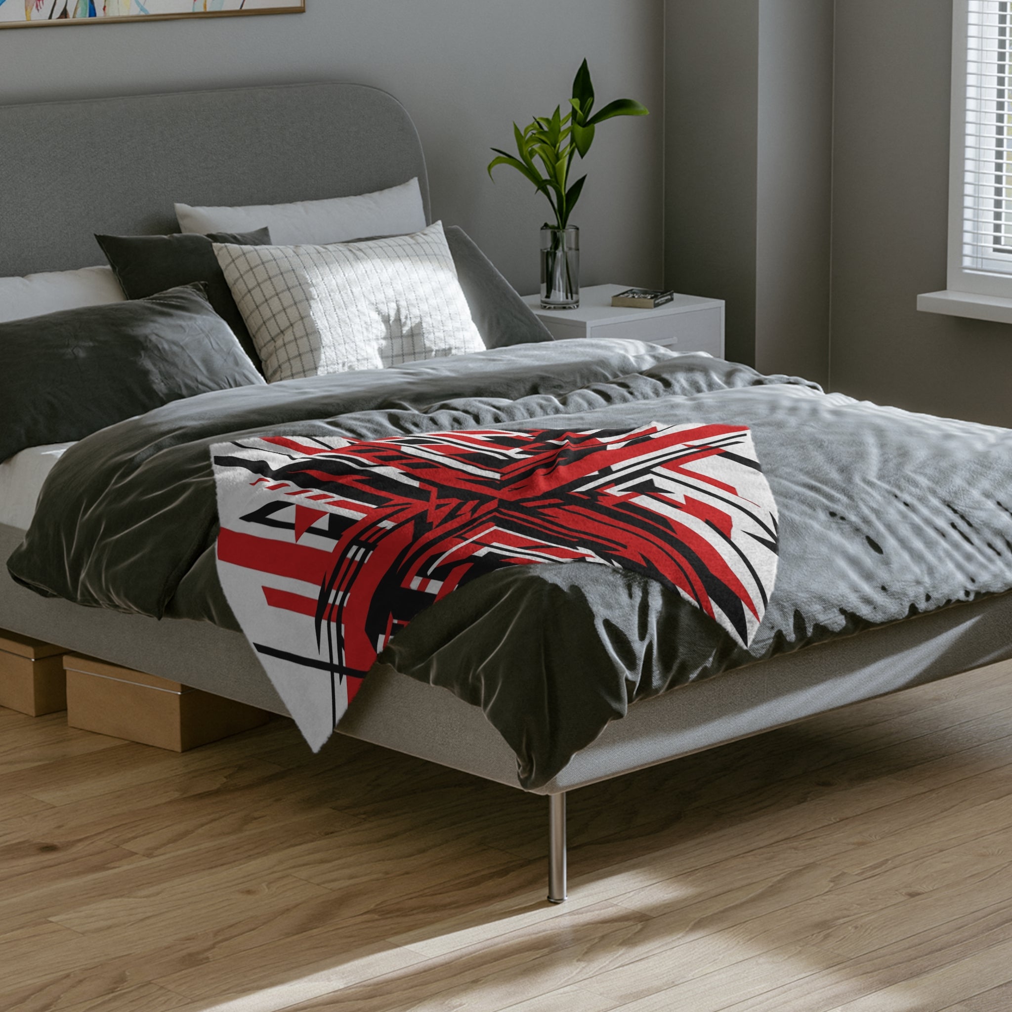 Mr Fook - Abstract Red & Black Geometric Velveteen Blanket