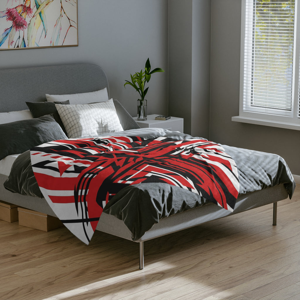 Mr Fook - Abstract Red & Black Geometric Velveteen Blanket