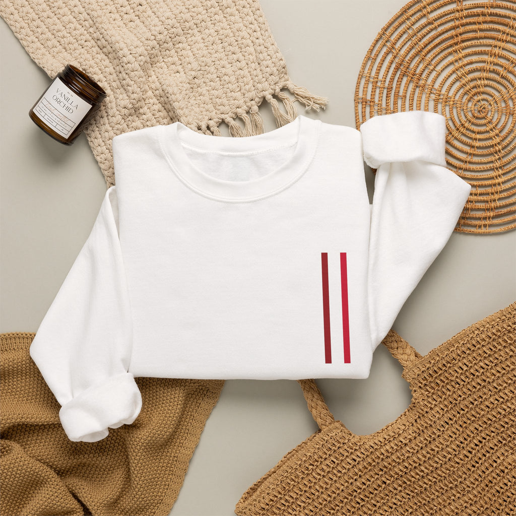 Mr Fook - Minimalist White Sweatshirt with Red Double Stripe Pocket Accent