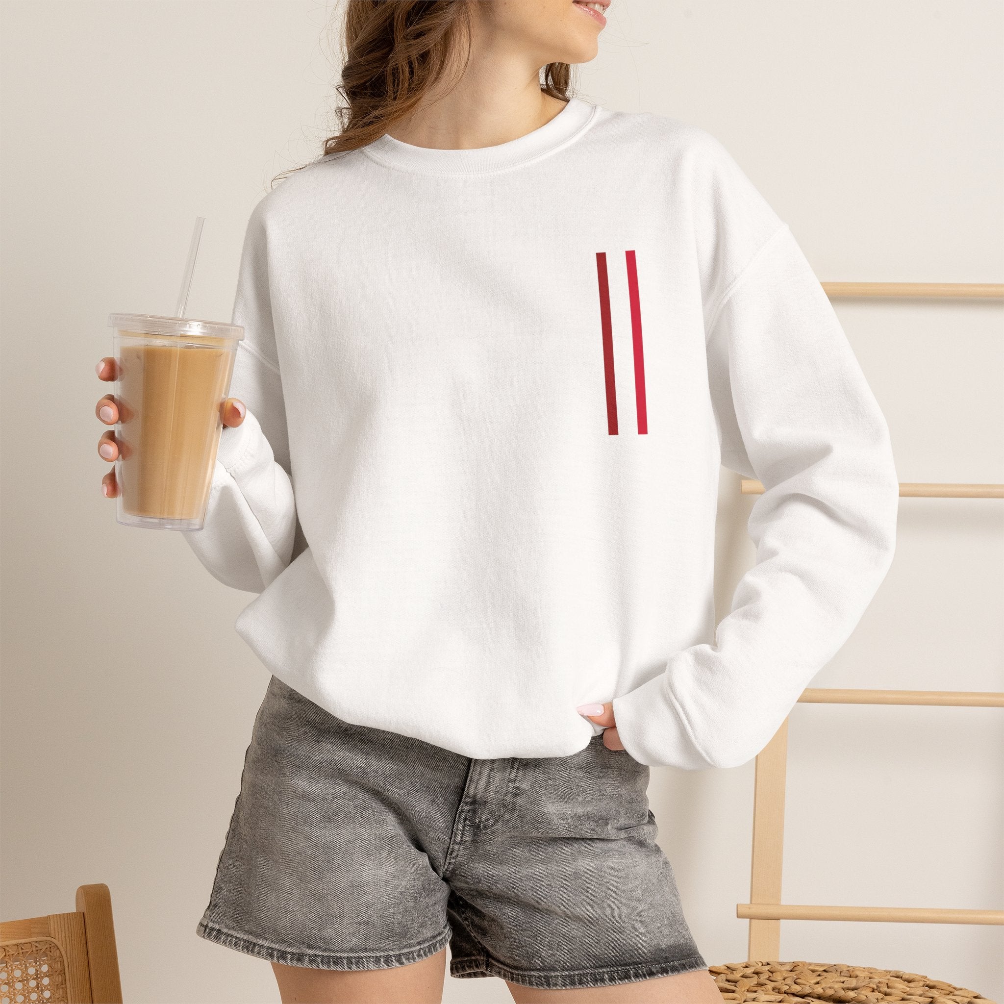 Mr Fook - Minimalist White Sweatshirt with Red Double Stripe Pocket Accent