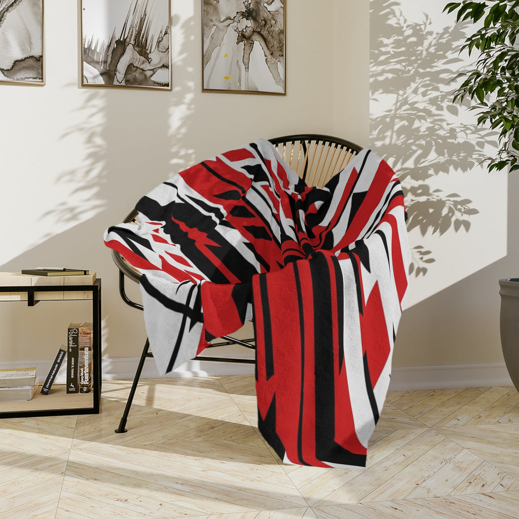 Mr Fook - Abstract Red & Black Geometric Velveteen Blanket