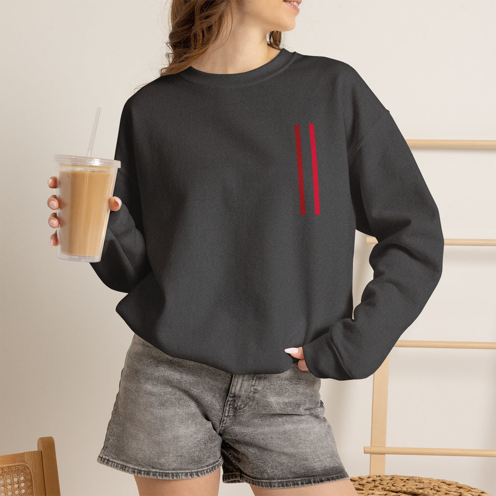 Mr Fook - Minimalist White Sweatshirt with Red Double Stripe Pocket Accent