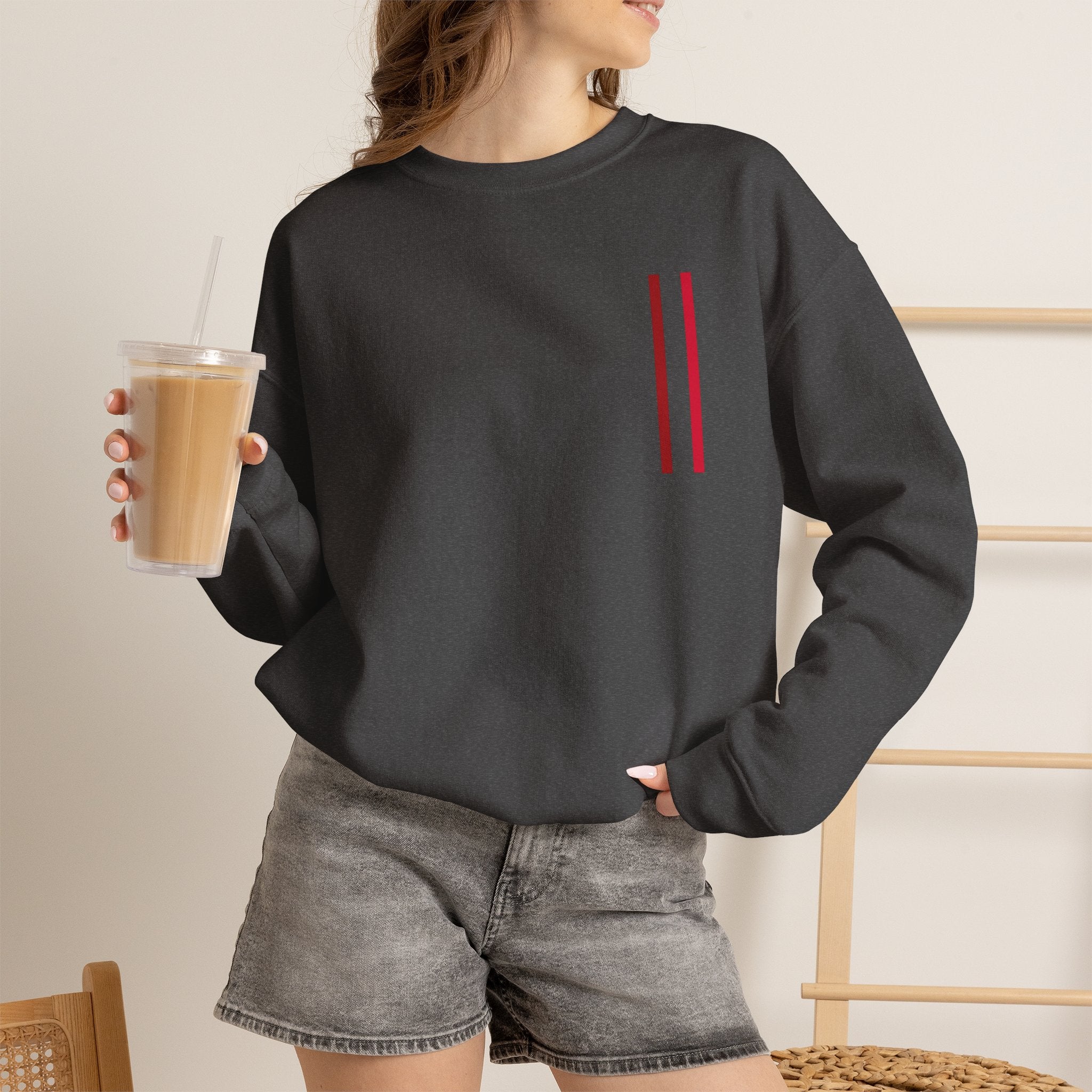 Mr Fook - Minimalist White Sweatshirt with Red Double Stripe Pocket Accent